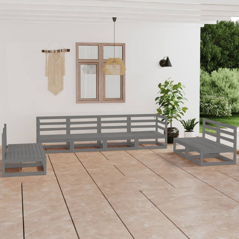 

Muebles de jardín 8 piezas gris madera maciza de pino