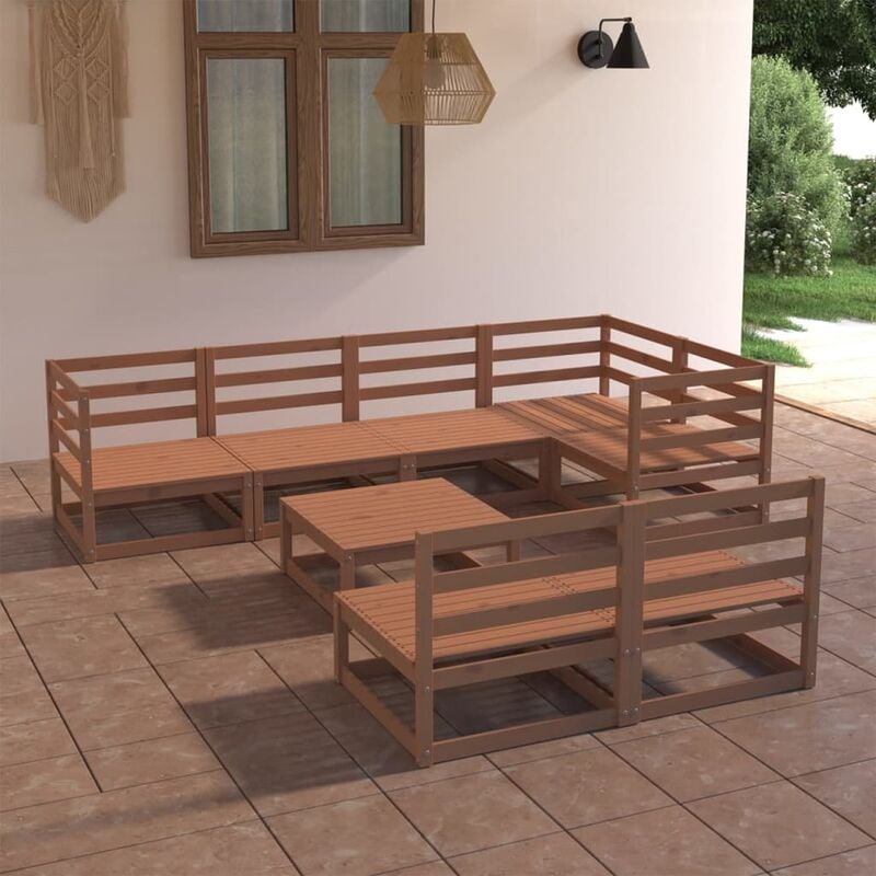 

Muebles de jardín 8 piezas marrón miel madera maciza de pino