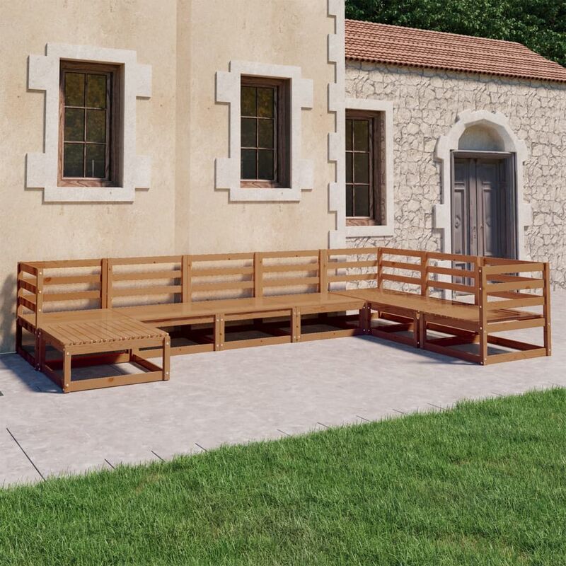 

Muebles de jardín 8 piezas marrón miel madera maciza de pino