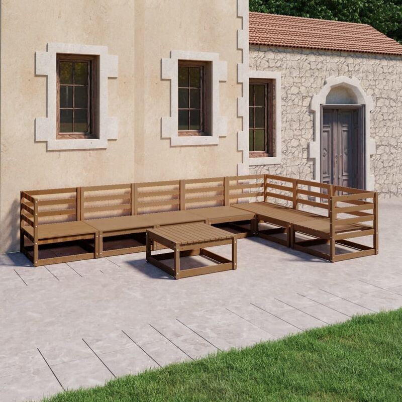 

Muebles de jardín 8 piezas marrón miel madera maciza de pino