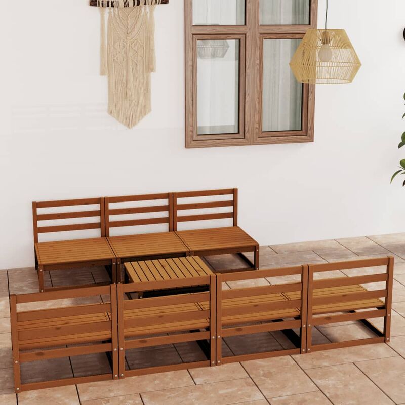 

Muebles de jardín 8 piezas marrón miel madera maciza de pino