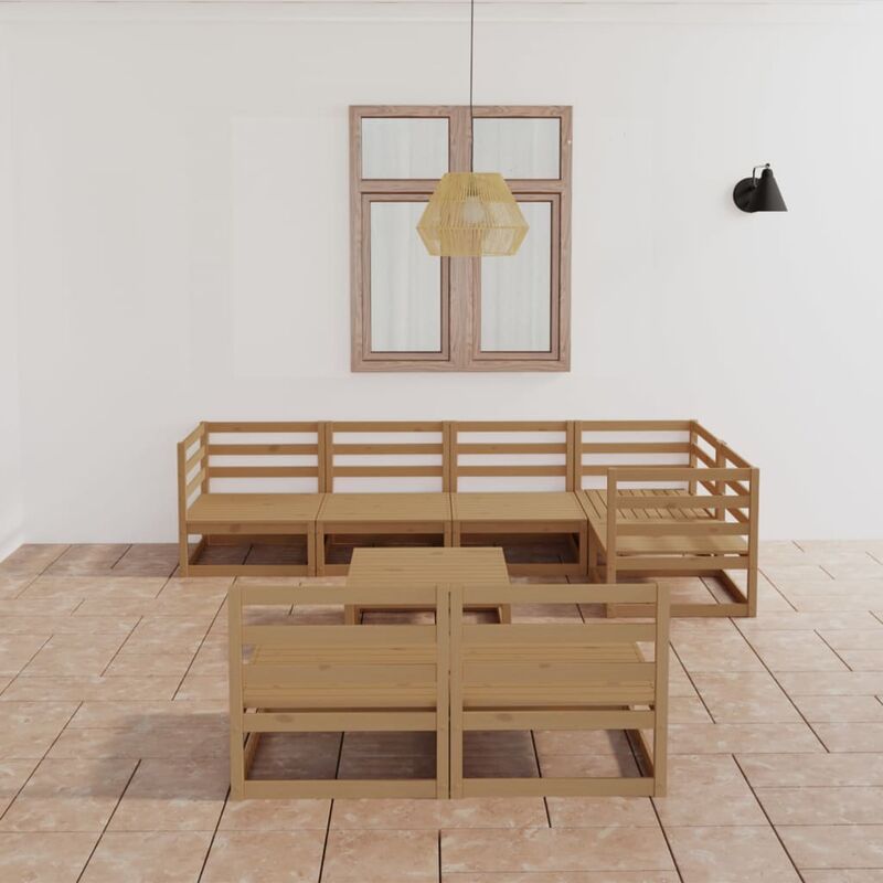 

Muebles de jardín 8 piezas marrón miel madera maciza de pino