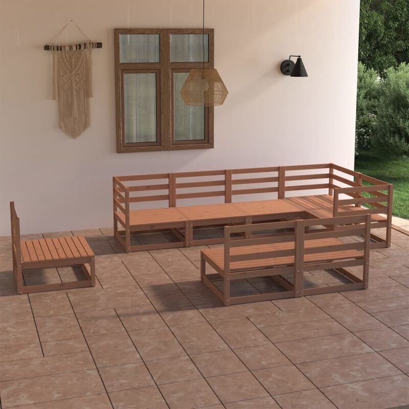 

Muebles de jardín 8 piezas marrón miel madera maciza de pino