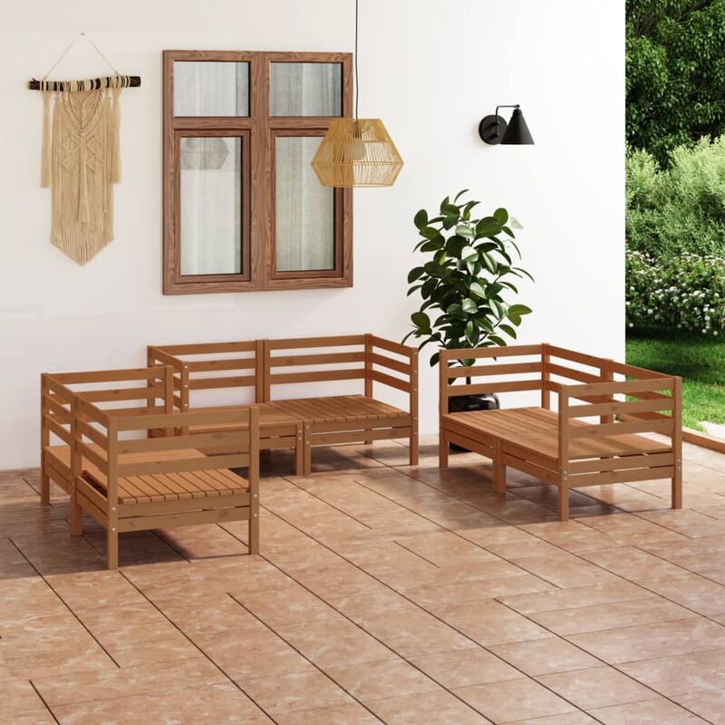 

Muebles de jardín 8 piezas marrón miel madera maciza de pino