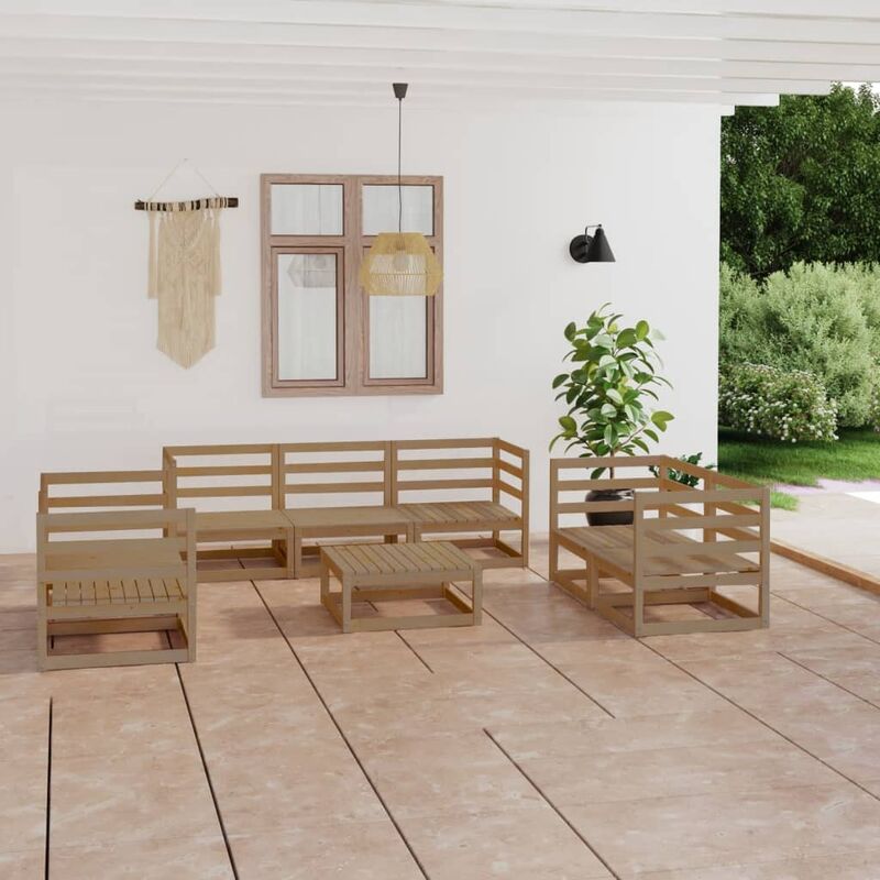 

Muebles de jardín 8 piezas marrón miel madera madera de pino