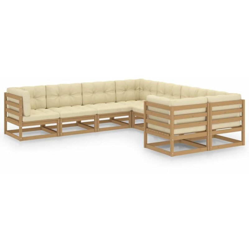 

Happyshopping - Muebles de jardin 8 piezas y cojines marron miel madera de pino