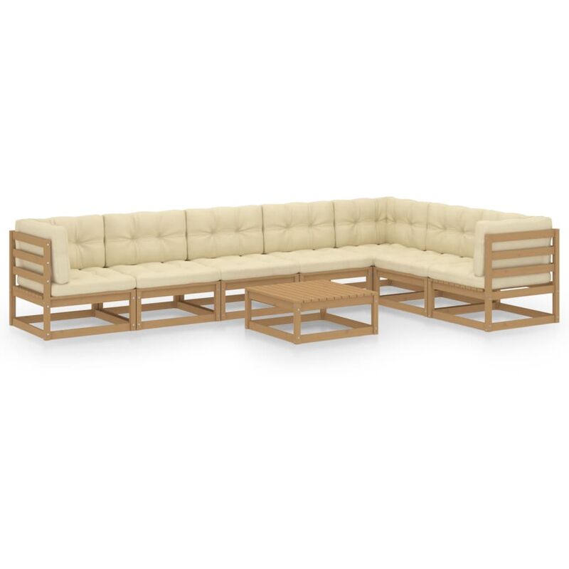 

Muebles de jardín 8 piezas y cojines marrón miel madera de pino