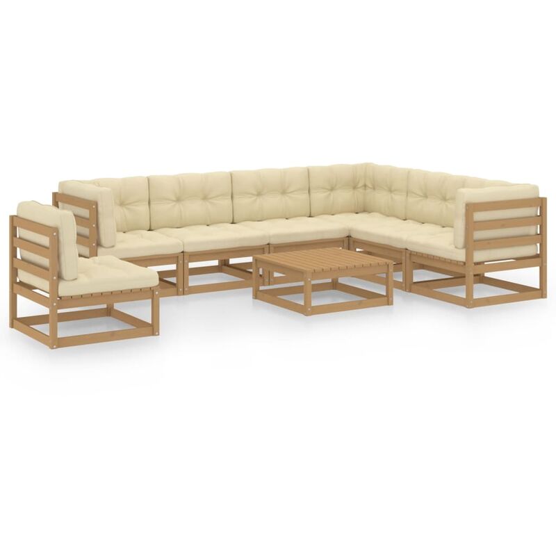 

Muebles de jardín 8 piezas y cojines marrón miel madera de pino