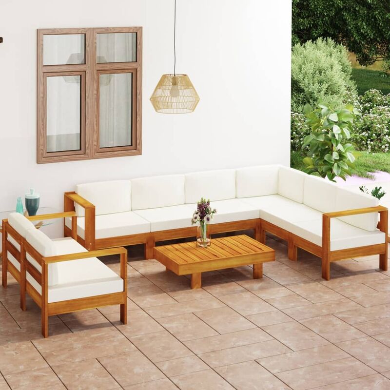 

Muebles de jardín 8 pzas cojines blanco crema madera de acacia