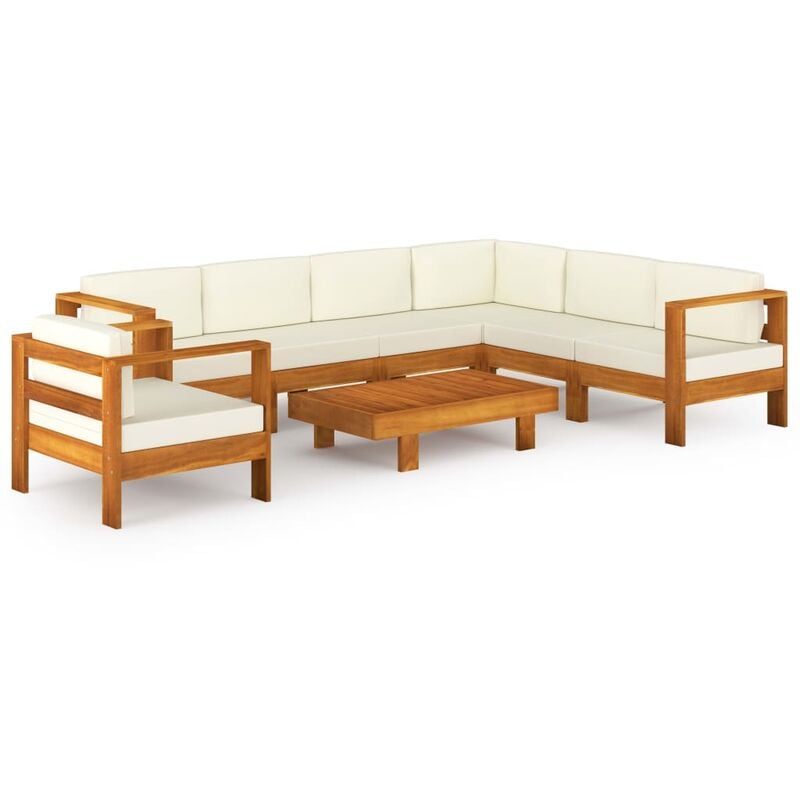 

Muebles de jardín 8 pzas cojines blanco crema madera de acacia
