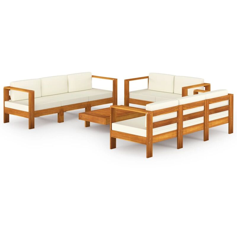 

Muebles de jardín 8 pzas cojines crema madera de acacia