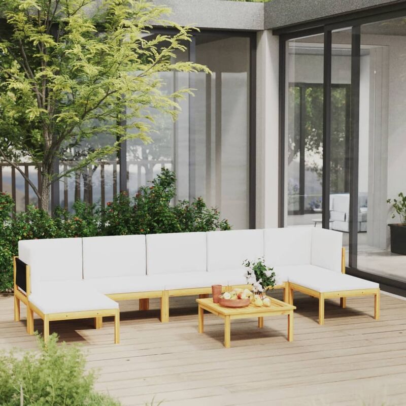 

Muebles de jardín 8 pzas cojines crema madera maciza de acacia
