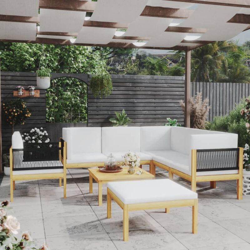 

Muebles de jardín 8 pzas cojines crema madera maciza de acacia