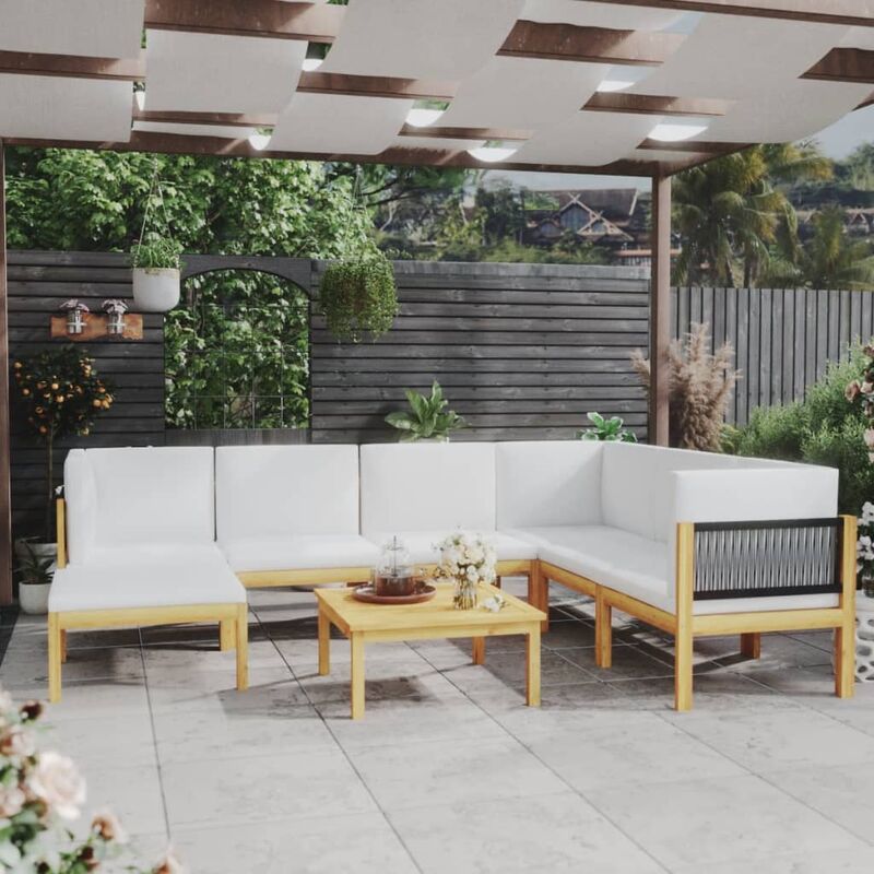 

Muebles de jardín 8 pzas cojines crema madera maciza de acacia