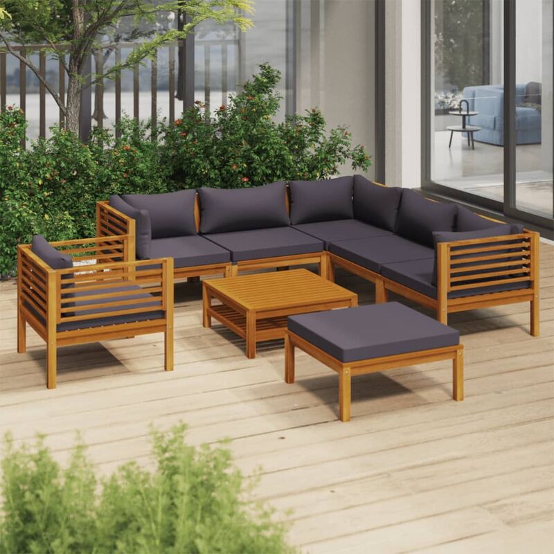 

Muebles de jardín 8 pzas cojines madera maciza de acacia