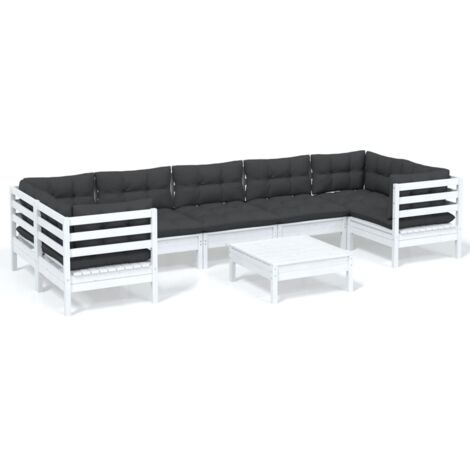 Muebles de jardín 8 pzas con cojines blanco madera de pino vidaXL