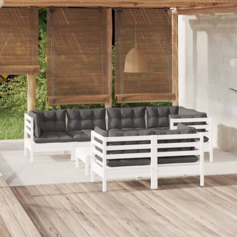 Muebles de jardín 8 pzas con cojines blanco madera maciza pino vidaXL