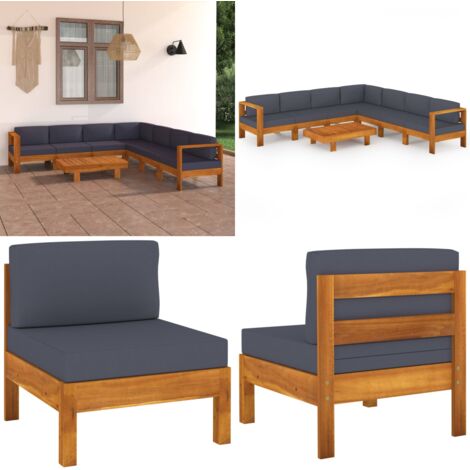 Muebles de jardín 8 pzas con cojines gris oscuro madera acacia - Muebles al aire libre - Sofás de jardín