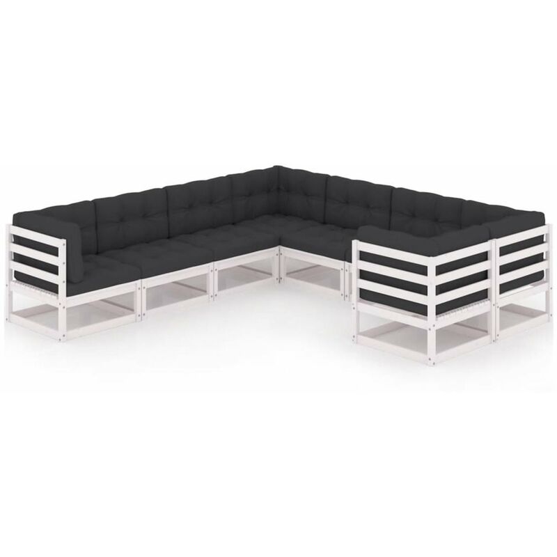 

Muebles de jardin 8 pzas y cojines blanco madera maciza pino
