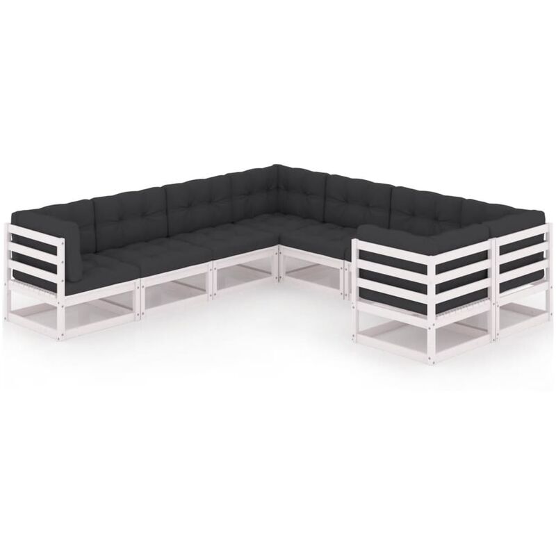 

Muebles de jardín 8 pzas y cojines blanco madera maciza pino