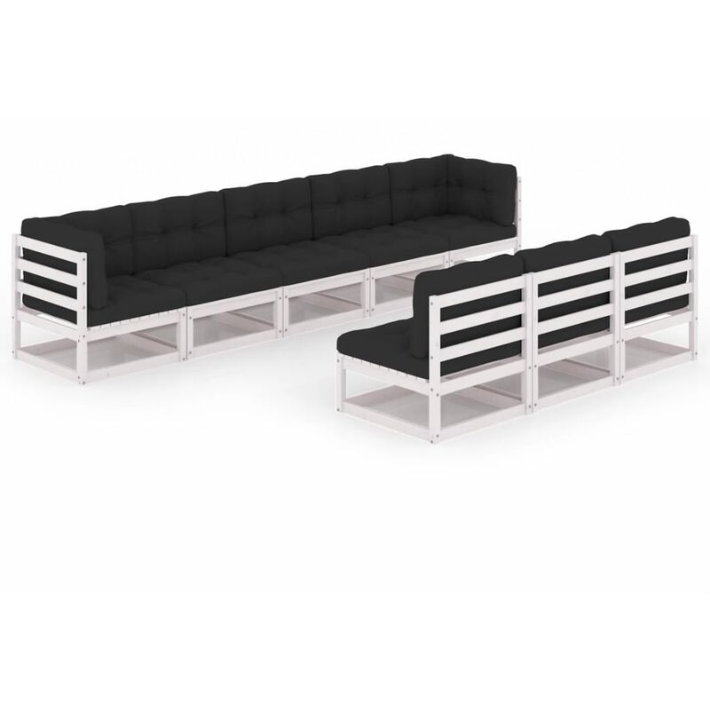 

Muebles de jardín 8 pzas y cojines blanco madera maciza pino