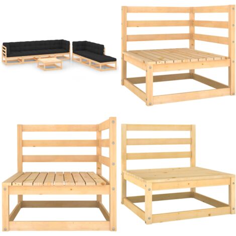 Muebles de jardín 8 pzas y cojines madera maciza pino - Cojines de madera - Muebles de exterior