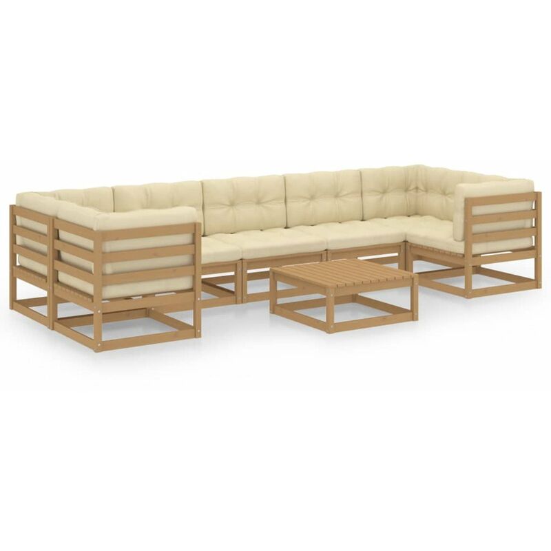 

Happyshopping - Muebles de jardin 8 pzas y cojines marron miel madera de pino