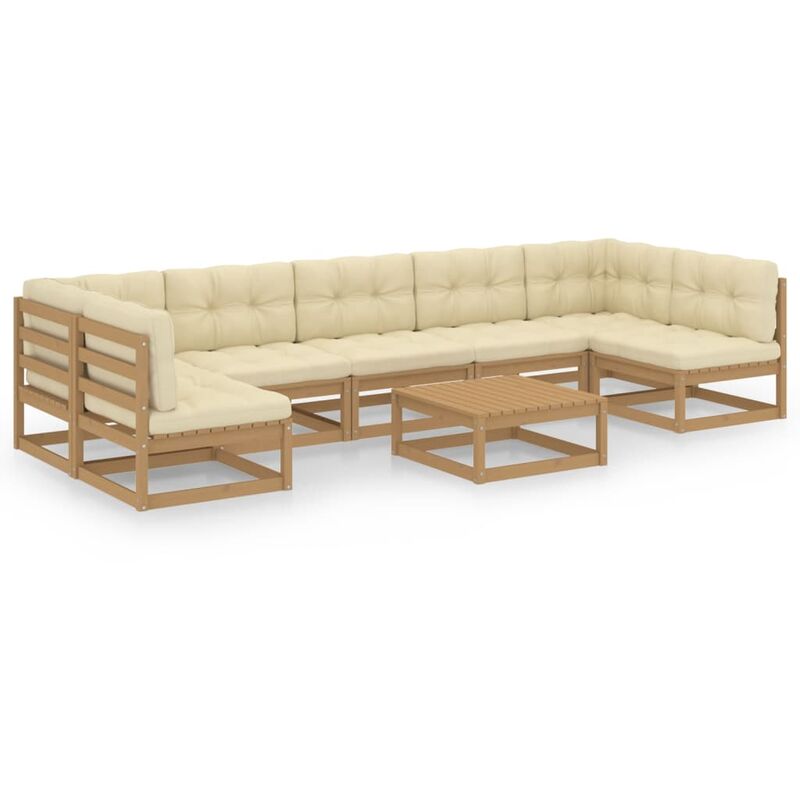 

Muebles de jardín 8 pzas y cojines marrón miel madera de pino
