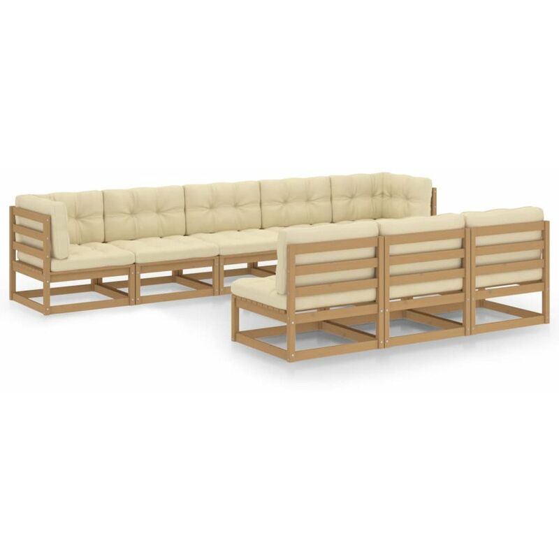 

Happyshopping - Muebles de jardin 8 pzas y cojines marron miel madera pino