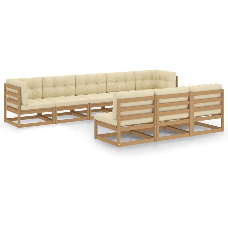 

Muebles de jardín 8 pzas y cojines marrón miel madera pino