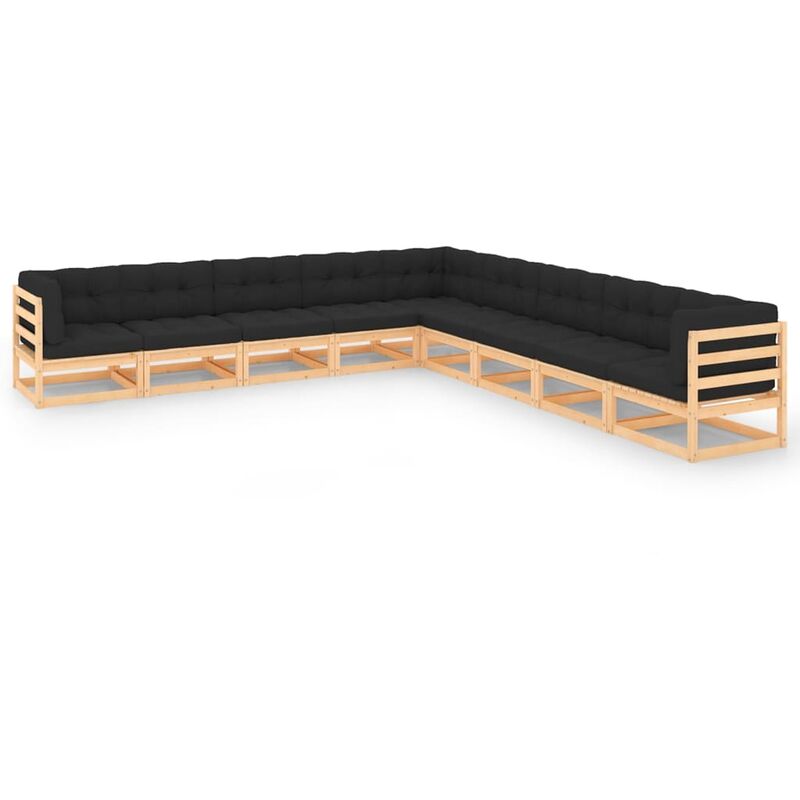 

Muebles de jardín 9 piezas cojines gris antracita madera pino