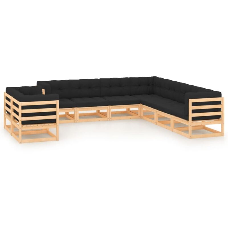 

Muebles de jardín 9 piezas cojines gris antracita madera pino