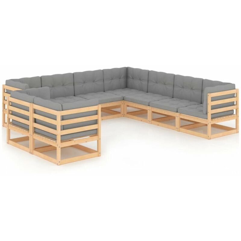 

Muebles de jardin 9 piezas con cojines de madera de pino maciza