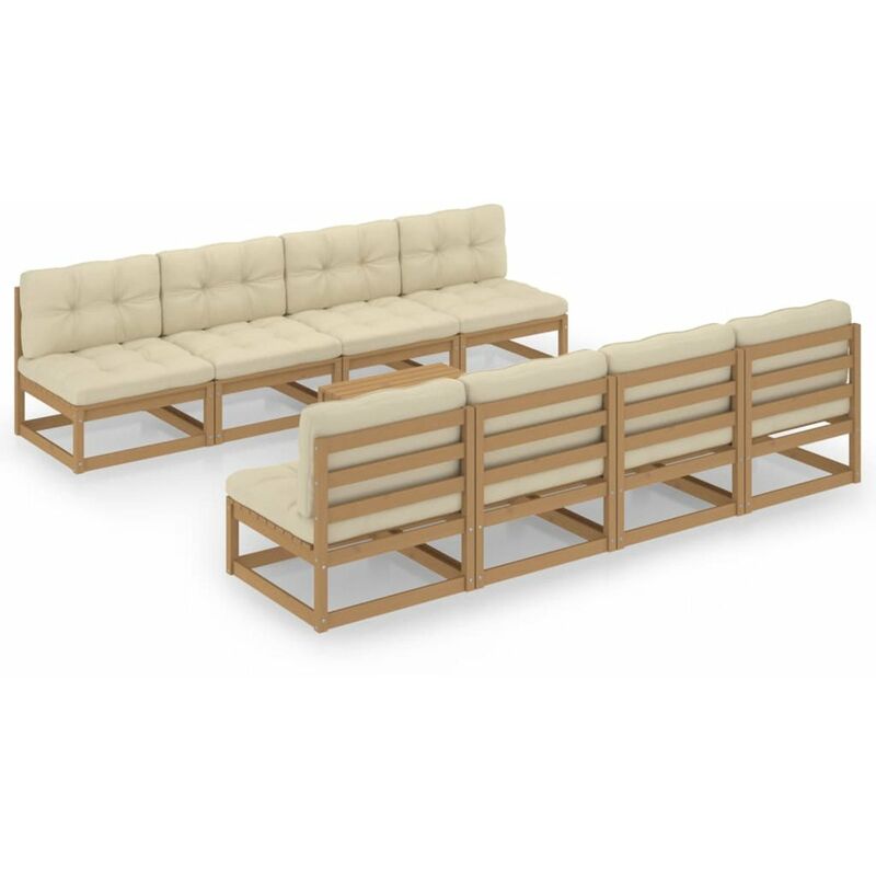 

Happyshopping - Muebles de jardin 9 piezas con cojines de madera de pino maciza