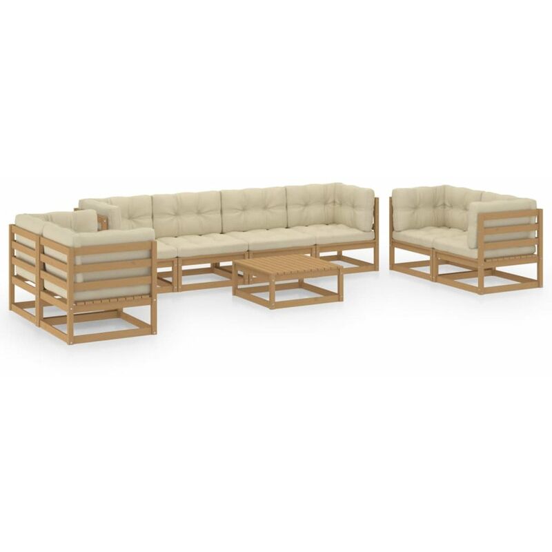 

Happyshopping - Muebles de jardin 9 piezas con cojines de madera de pino maciza