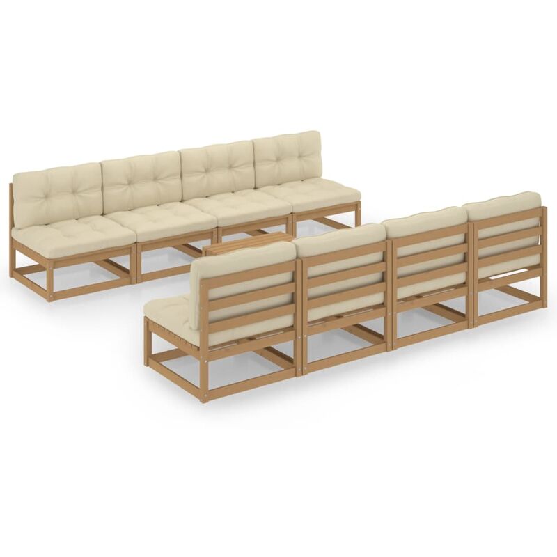 

Muebles de jardín 9 piezas con cojines de madera de pino maciza