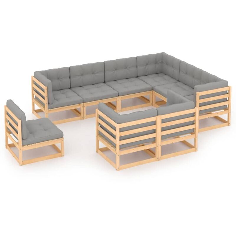 

Muebles de jardín 9 piezas con cojines de madera de pino maciza