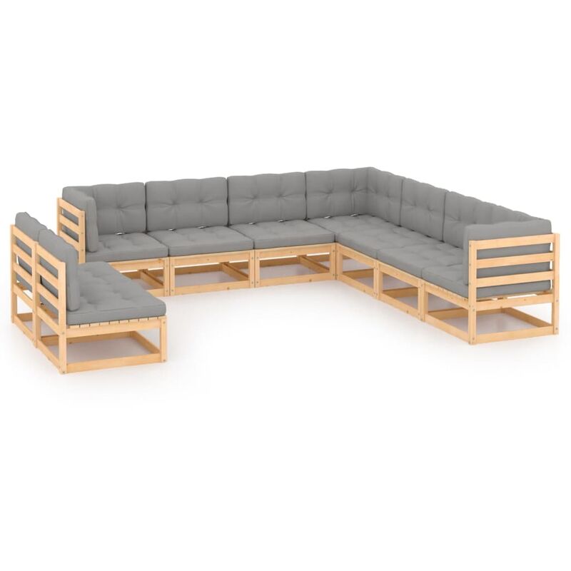 

Muebles de jardín 9 piezas con cojines de madera de pino maciza