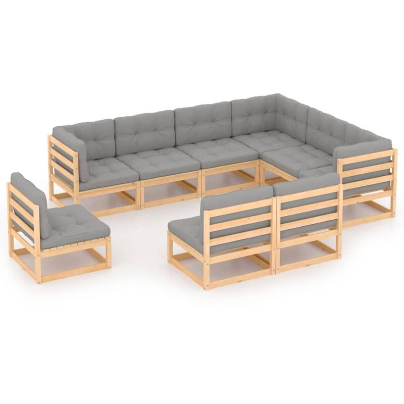 

Muebles de jardín 9 piezas con cojines de madera de pino maciza