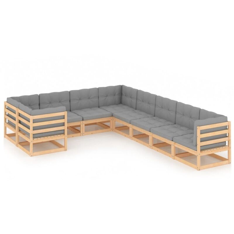 

Muebles de jardín 9 piezas con cojines de madera de pino maciza