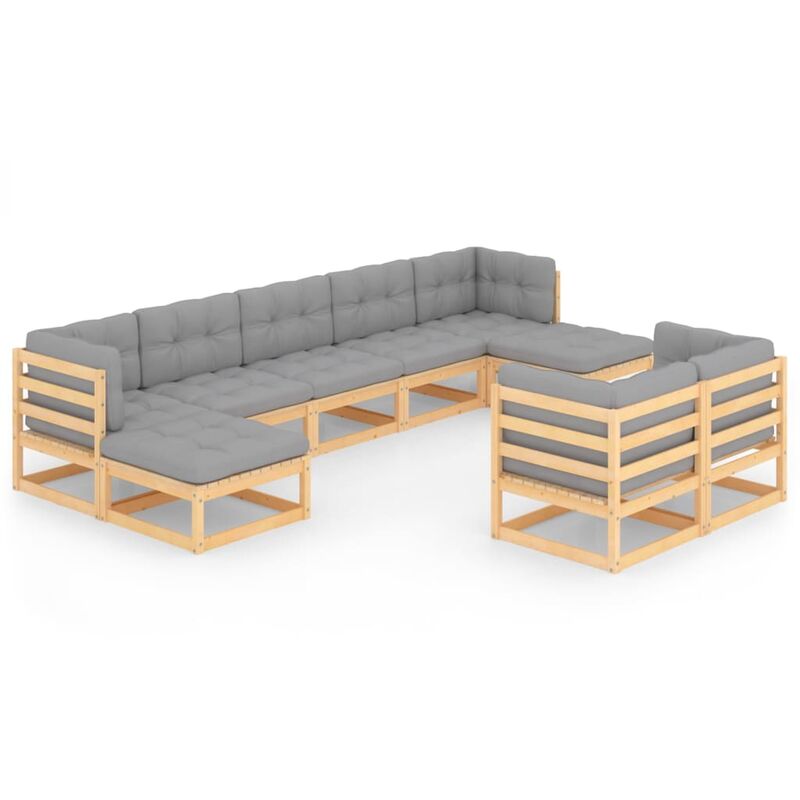 

Muebles de jardín 9 piezas con cojines de madera de pino maciza