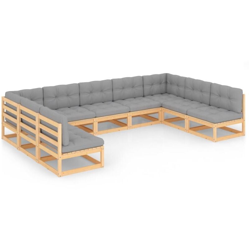 

Muebles de jardín 9 piezas con cojines de madera de pino maciza