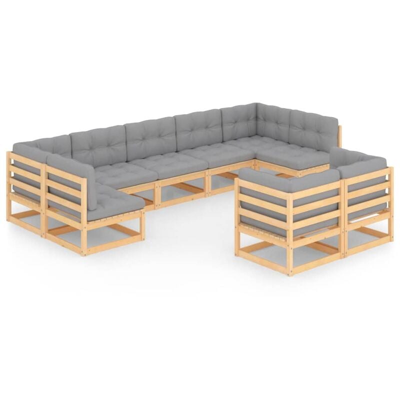 

Muebles de jardín 9 piezas con cojines de madera de pino maciza