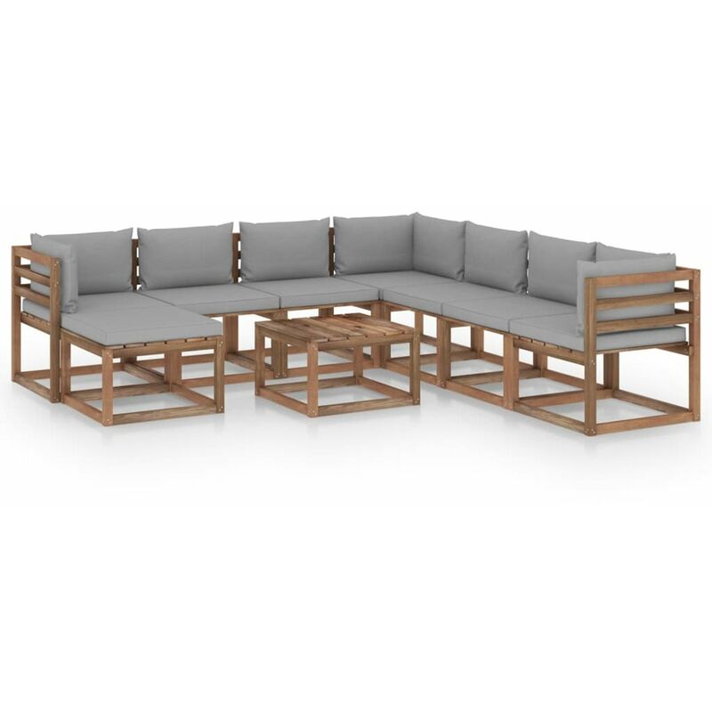 

Muebles de jardin 9 piezas con cojines gris