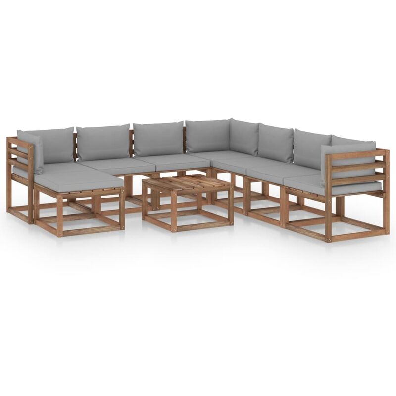 

Muebles de jardín 9 piezas con cojines gris