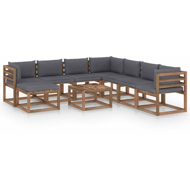 

Muebles de jardin 9 piezas con cojines gris antracita