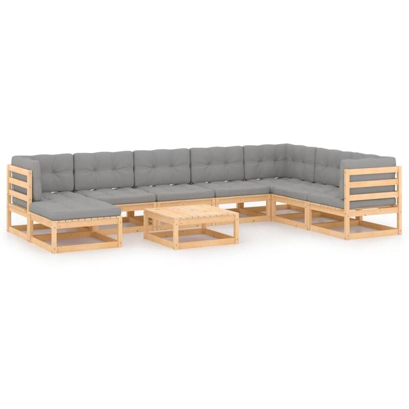

Muebles de jardín 9 piezas con cojines madera de pino maciza