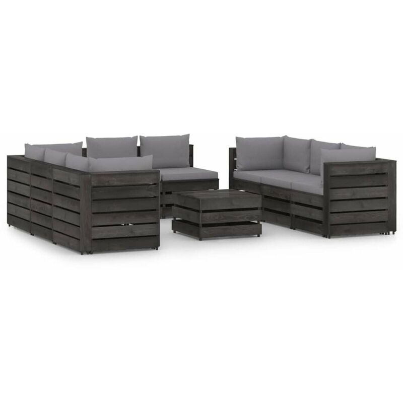 

Muebles de jardin 9 piezas con cojines madera impregnada gris