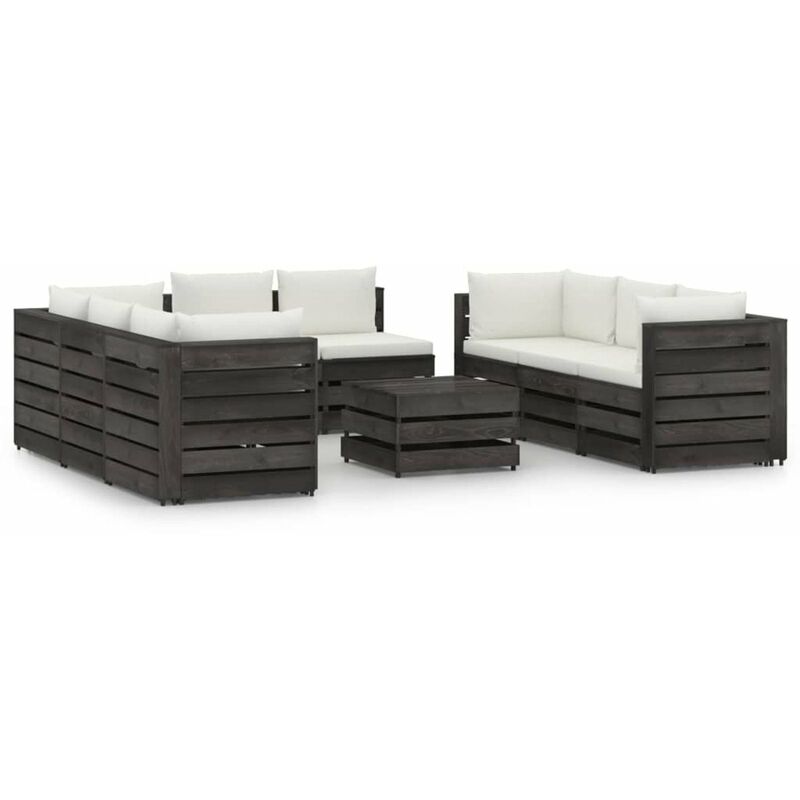 

Muebles de jardin 9 piezas con cojines madera impregnada gris