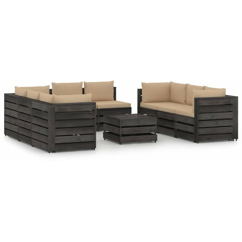 

Muebles de jardin 9 piezas con cojines madera impregnada gris